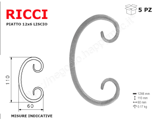 Riccio a "C" in piatto liscio 12x6 tipo 221 mis.60x110
