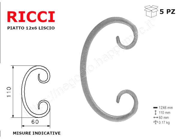Riccio a "C" in piatto liscio 12x6 tipo 221 mis.60x110