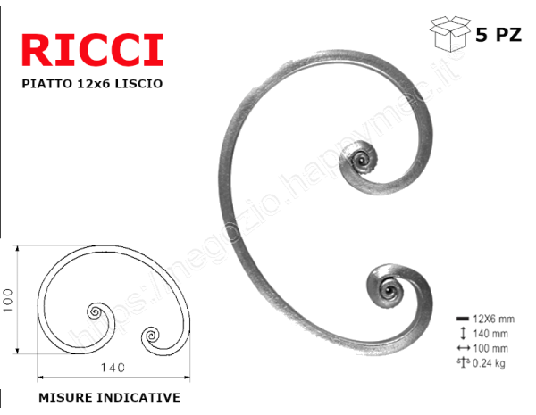 Riccio a "C" in piatto liscio 12x6 tipo 281 mis.100x140