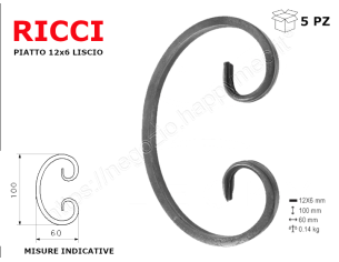 Riccio a "C" in piatto liscio 12x6 tipo 410 mis.60x100