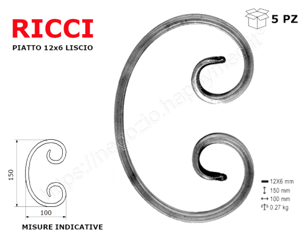 Riccio a "C" in piatto liscio 12x6 tipo 442 mis.100x150