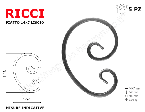 Riccio a "C" in piatto liscio 14x7 tipo 065 mis.100x140