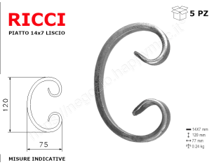 Riccio a "C" in piatto liscio 14x7 tipo 253 mis.77x120