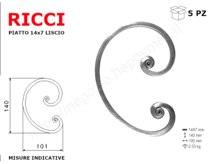 Riccio a "C" in piatto liscio 14x7 tipo 281 mis.100x140