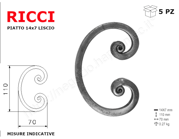 Riccio a "C" in piatto liscio 14x7 tipo 282 mis.70x110