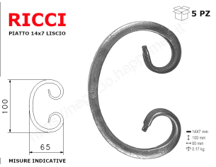 Riccio a "C" in piatto liscio 14x7 tipo 410 mis.60x100