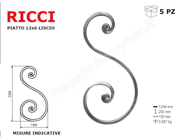 Riccio a "S" in piatto liscio 12x6 tipo 435 mis.100x200