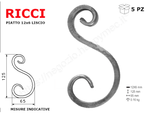 Riccio a "S" in piatto liscio 12x6 tipo 446 mis.65x125