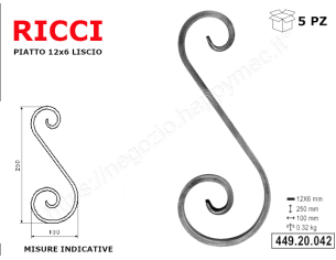 Riccio a "S" in piatto liscio 12x6 tipo 449 mis.100x250
