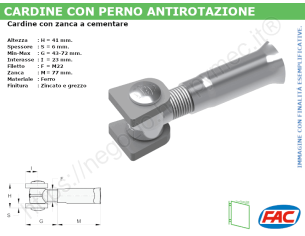 Cardine alettato M22 zinc. boccola a murare - accessori