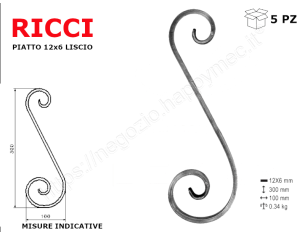 Riccio a "S" in piatto liscio 12x6 tipo 450 mis.100x300