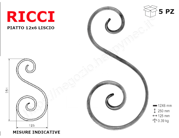 Riccio a "S" in piatto liscio 12x6 tipo 451 mis.125x250