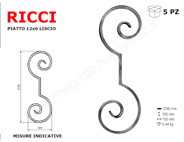 Riccio a "S" in piatto liscio 12x6 tipo 459 mis.100x300