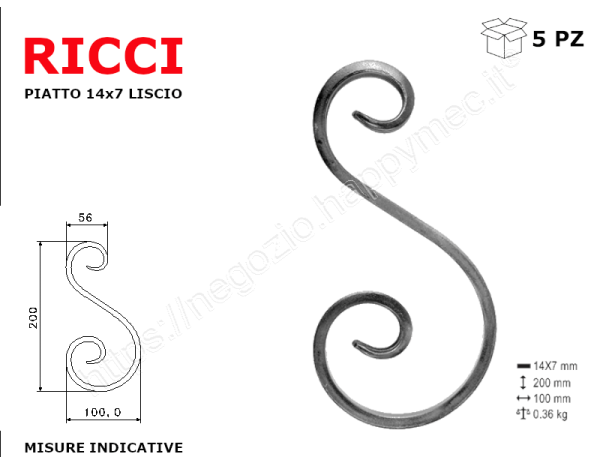 Riccio a "S" in piatto liscio 14x7 tipo 005 mis.100x200