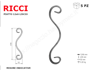 Riccio in ferro piatto liscio 12x6 tipo 013 mis.50x235