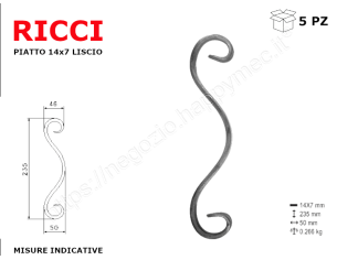 Riccio in ferro piatto liscio 14x7 tipo 013 mis.50x235