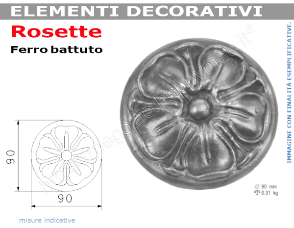 Rosetta fusa tipo 237 in ferro grezzo diam. 90 mm in ferro