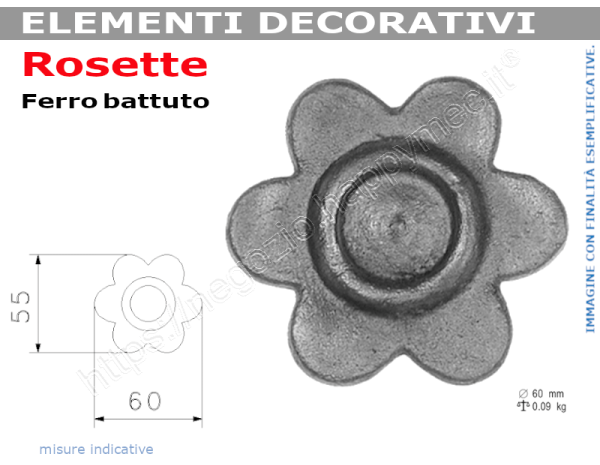 Diametro 60mm Spessore 3mm. Rosetta decorativa in ferro battuto grezzo Foro di 9mm