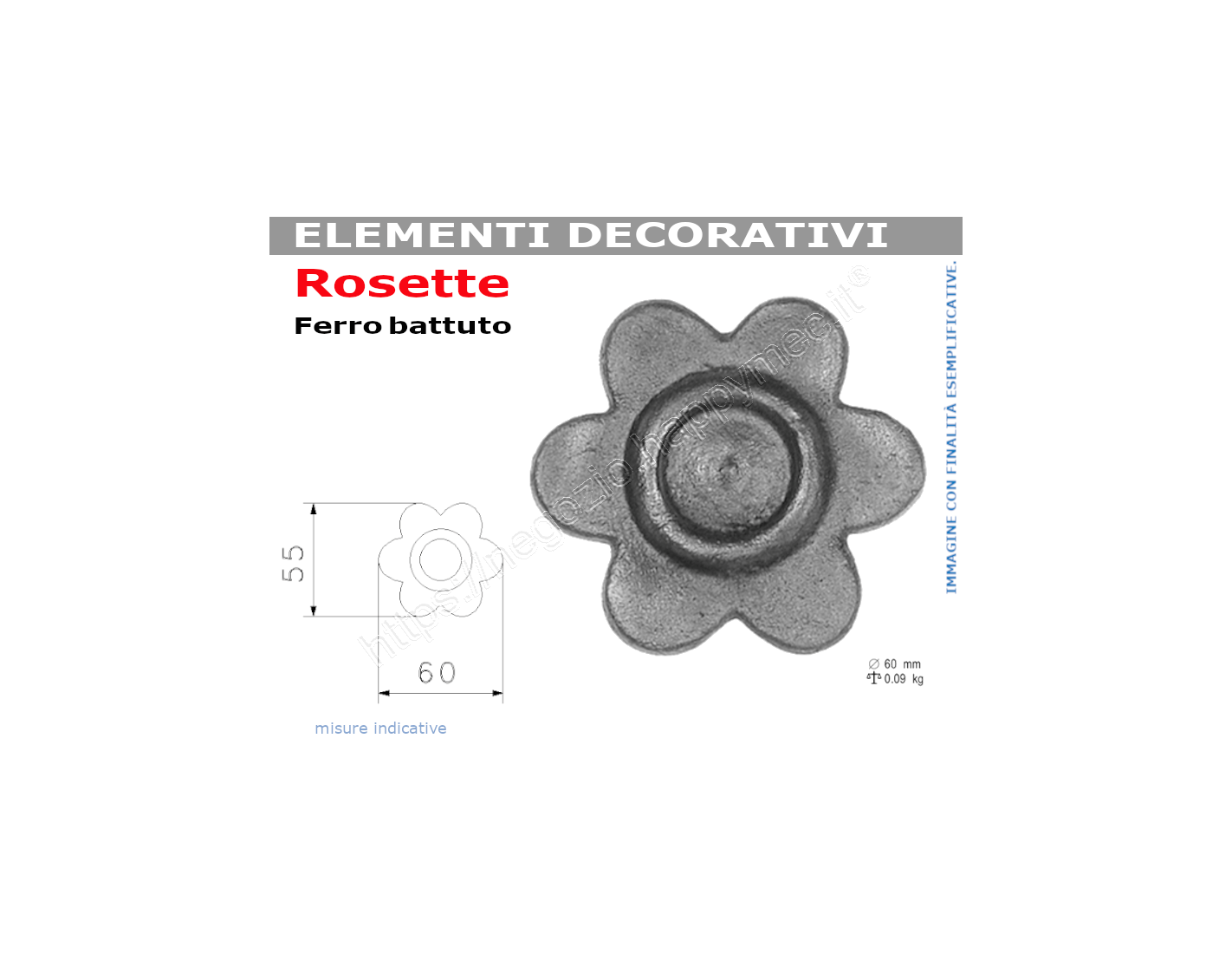 Diametro 60mm Spessore 3mm. Rosetta decorativa in ferro battuto grezzo Foro di 9mm