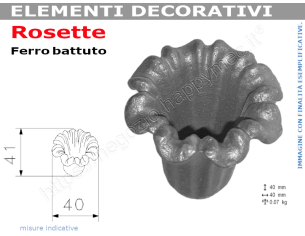 Rosetta fusa tipo 263 in ferro grezzo diam. 40x40 mm in ferro