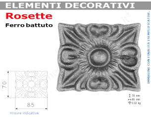 Rosetta fusa tipo 265 in ferro grezzo 85x70 mm in ferro battuto