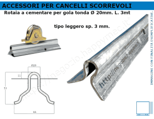 Rotaia zincata leggera a cementare da 3mt per ruote gola d.