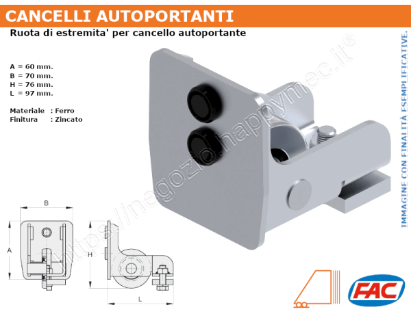 Ruota di estremità zincata per binario serie 900S - accessori fac