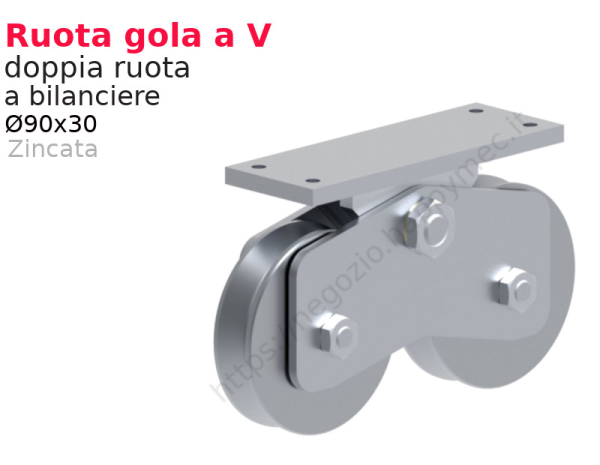 Ruota doppia zincata diametro 90x30 gola "V" a bilanciere