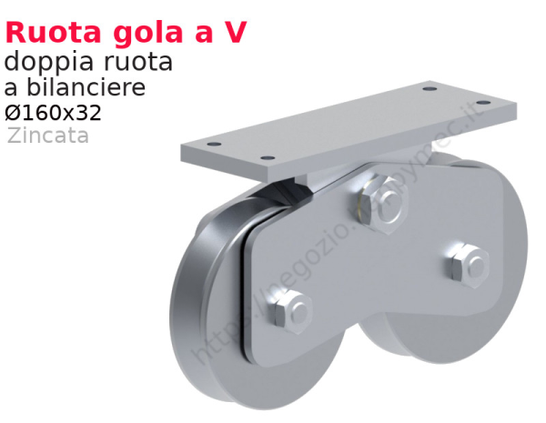 Ruota doppia zincata diametro 160x32 gola "V" a bilanciere