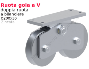 Ruota doppia zincata diametro 200x30 gola "V" a bilanciere