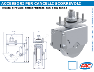 Ruota girevole autolivellante D.75 con piastra fissaggio e gola tonda