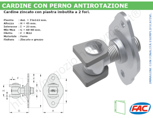 Cardine alettato M22 zinc. piastra imbutita 2 fori - accessori