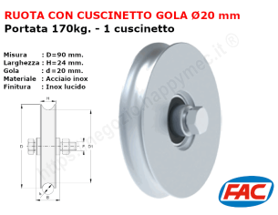 Ruota inox diametro 90x24 gola d.20 accessori per cancello