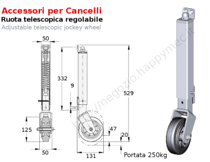 Ruota telescopica grande con ammortizzatore regolabile