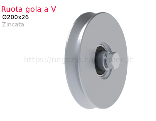 Ruota zincata d.200x26 gola "V" con cuscinetto - accessori fac
