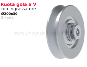 Ruota zincata d.200x30 gola "V" con ingrassatore accessori per