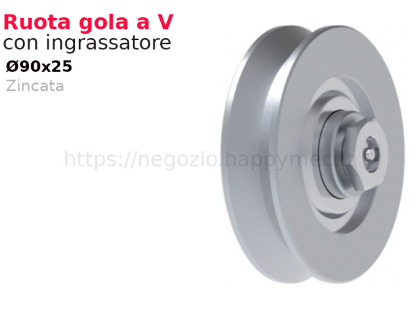 Ruota zincata d.90x25 gola "V" con ingrassatore - ccessori fac