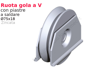 Ruota zincata diametro 75x18 gola "V" piastre a saldare