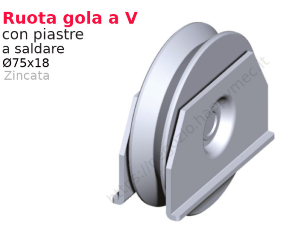 Ruota zincata diametro 75x18 gola "V" piastre a saldare