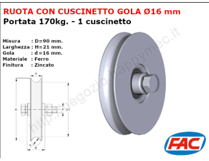 Ruota zincata diametro 90x21 gola diametro 16 - accessori