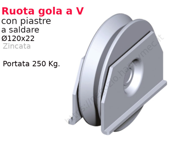 Ruota zincata diametro 120x22 gola "V" piastre a saldare