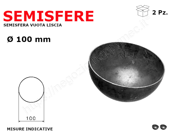 Semisfera vuota liscia diam.100mm conf 2 pz in ferro battuto