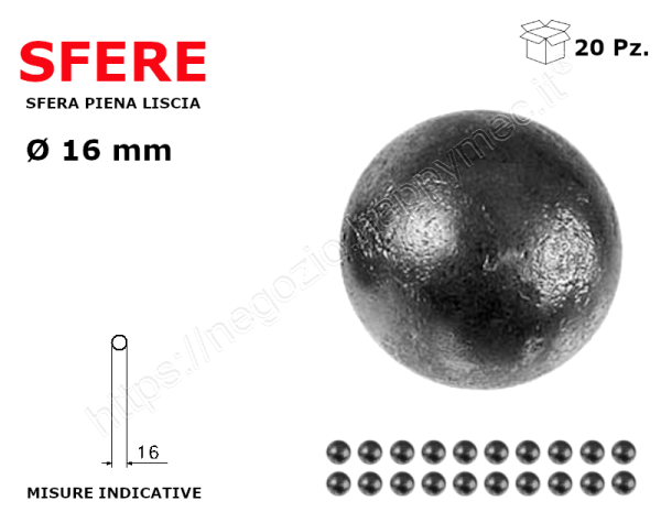 Sfera piena liscia in ferro diam. 16 mm conf.20 pz in ferro