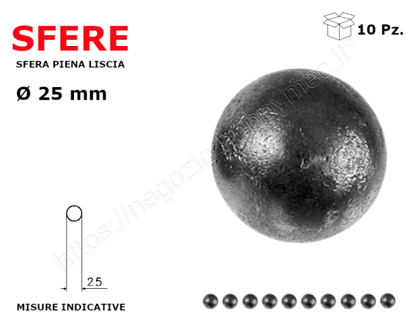 Sfera piena liscia in ferro diam. 25 mm conf.10 pz in ferro