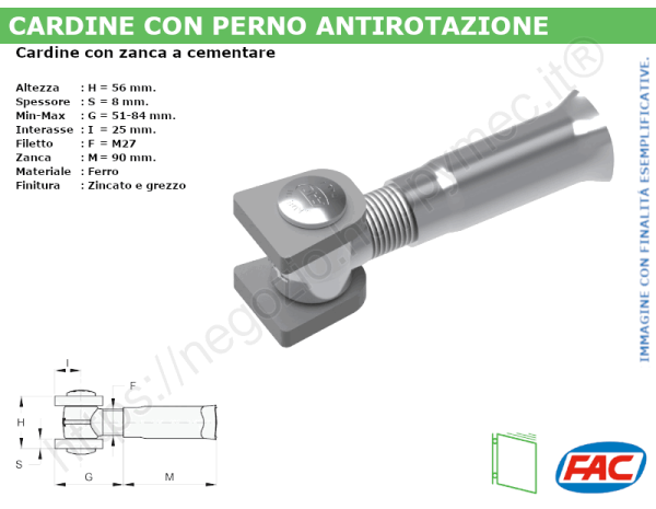 Cardine alettato M27 zinc. boccola a murare - accessori fac