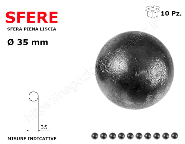 Sfera piena liscia in ferro diam. 35 mm conf.10 pz in ferro