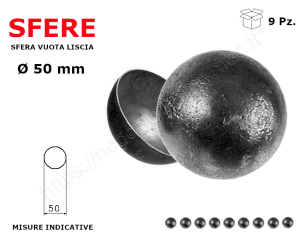 Sfera vuota liscia in ferro diam. 50 mm.conf 9 pz in ferro