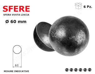 Sfera vuota liscia in ferro diam. 60 mm conf 6 pz in ferro