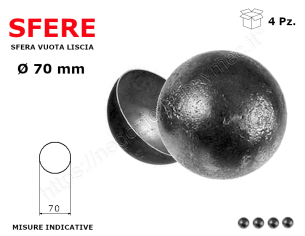 Sfera vuota liscia in ferro diam. 70 mm conf 4 pz in ferro