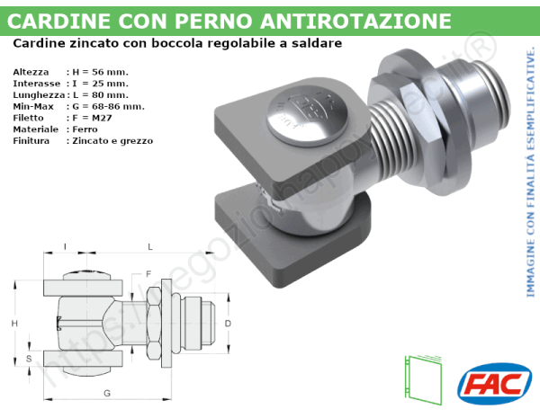 Cardine alettato M27 zinc. con boccola regolabile - accessori fac
